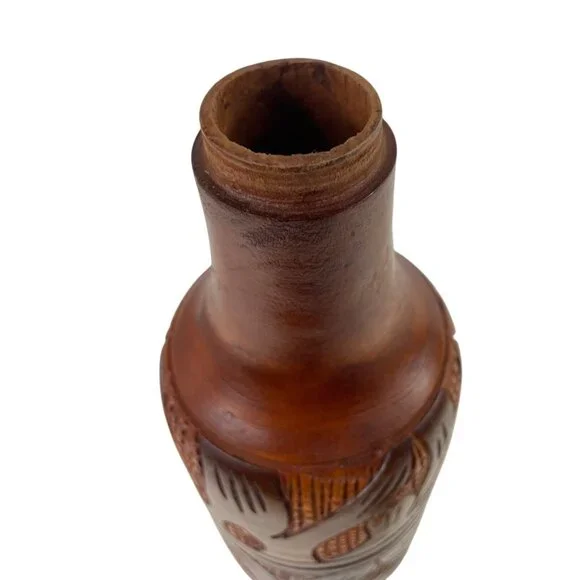 Handcrafted Carved Wooden 3 Piece Bottle Holder Lid Cup - Picture 8 of 16